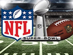 NFL Super Bowl graphic featuring the NFL logo, a silver trophy resembling the Vince Lombardi Trophy, and an official NFL football on a football field.